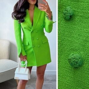 Zara Textured blazer dress Apple Lime Green Tweed
